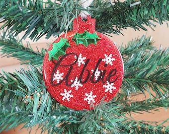 Personalised Christmas Decoration, Glitter Resin Decoration