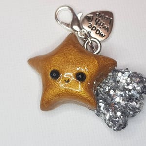 Polymer clay shooting star, shooting star charm, gold and silver shooting star, shooting star key chain, planner charm, star planner charm