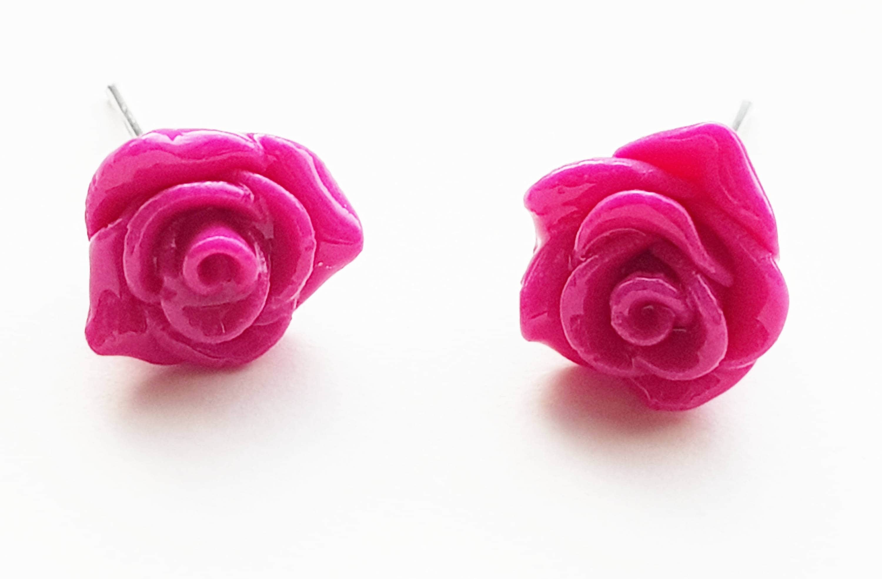 Rose Earrings, Pink Roses, Polymer Clay Rose Earrings, Flower Earrings ...