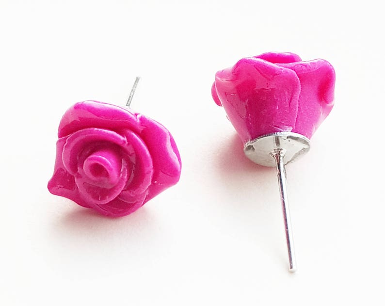 Rose Earrings, Pink Roses, Polymer Clay Rose Earrings, Flower Earrings, Rose Studs, Handmade