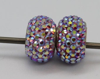 Swarovski Crystal Pave Beads, Magenta AB, Sterling Silver Core (2pcs)