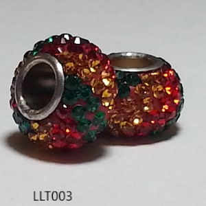 2pcs 925 Sterling Silver Pave Beads made with Red/Green/Yellow Swarovski Crystal Elements Fits Authentic Pandora bracelets 100+ colors Avail