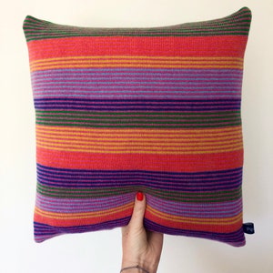 Elton Bright Striped Knitted Lambswool  Cushion