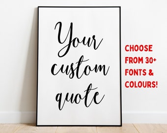 Personalised Quote Print, Custom Typography Wall Art, Create Your Own Poster, Unframed