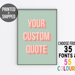 Custom 3D Colour Quote Print, Personalised Text, Birthday Gift, Typography Wall Art, Song Lyrics, Make Your Own, Boho Poster, Unframed Print
