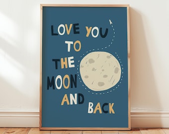 Bedroom Wall Art, Moon Print, Kids Bedroom Poster, Nursery Wall Art, Playroom Prints