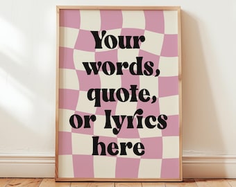 Custom Quote Print, Retro Check Text Wall Art, Personalised Gift, Checkered Wall Decor