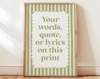 Custom Quote Print, Striped Wall Art, Trendy Home Decor, Personalised Print Gift
