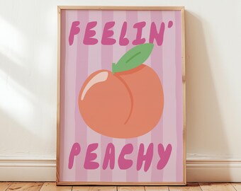 Feelin Peachy Print, Hand Drawn Wall Decor, Retro Kitchen Prints, Striped Print, Bathroom Wall Art