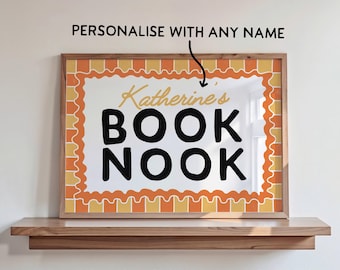 Personalised Book Nook Print, Reader Wall Art Home Decor, Bookish Prints, Custom Name Typography Poster, Reading Gift / Unframed