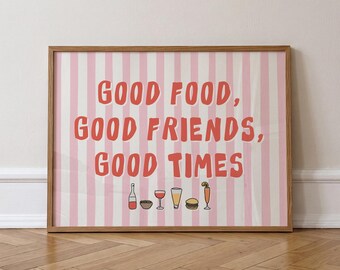 Kitchen Wall Art, Striped Quote Print, Retro Living Room Wall Decor, Hallway Typography Prints