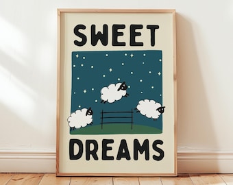 Sweet Dreams Sheep Art Print, Kids Nursery Bedroom Decor, Childrens Prints, Cost Wall Art / Unframed