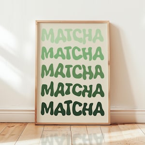 Matcha Typography Print, Japanese Matcha Tea Print, Trendy Wall Art, Kitchen Prints, Aesthetic Prints, Retro Kitchen Wall Decor / Unframed