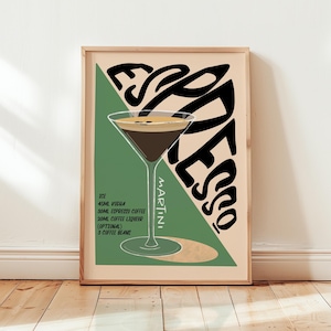 Espresso Martini Cocktail Print, Home Bar Poster Print, Kitchen, Retro Alcohol Gift, Home Decor, Bar Wall Art, Cocktail Art Print / Unframed