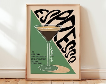 Espresso Martini Cocktail Print, Home Bar Poster, Retro Kitchen Wall Art, Unframed
