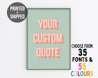 Custom 3D Colour Quote Print, Personalised Text, Birthday Gift, Typography Wall Art, Song Lyrics, Make Your Own, Boho Poster, Unframed Print