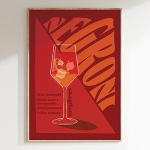 Negroni Sbagliato Cocktailtryck, Retro Heminredning Bar, Köksväggkonst / Oinramad Option 2