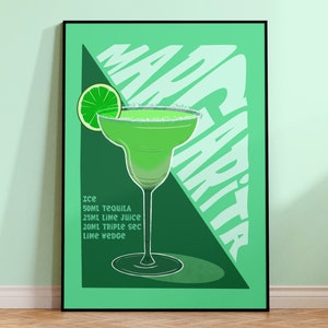 Margarita Cocktail Print, Home Bar, Kitchen Poster, Retro Alcohol Gift, Home Decor Wall Art, Cocktail Art, 4x6/5x7/8x10/A4/A3/ Unframed