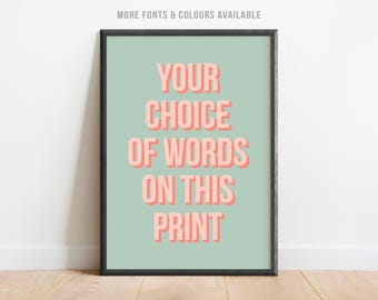 Affiche personnalisée 3D couleur avec citation, texte personnalisé, cadeau d'anniversaire, décoration murale typographique, paroles de chanson, créez la vôtre, poster bohème, impression sans cadre