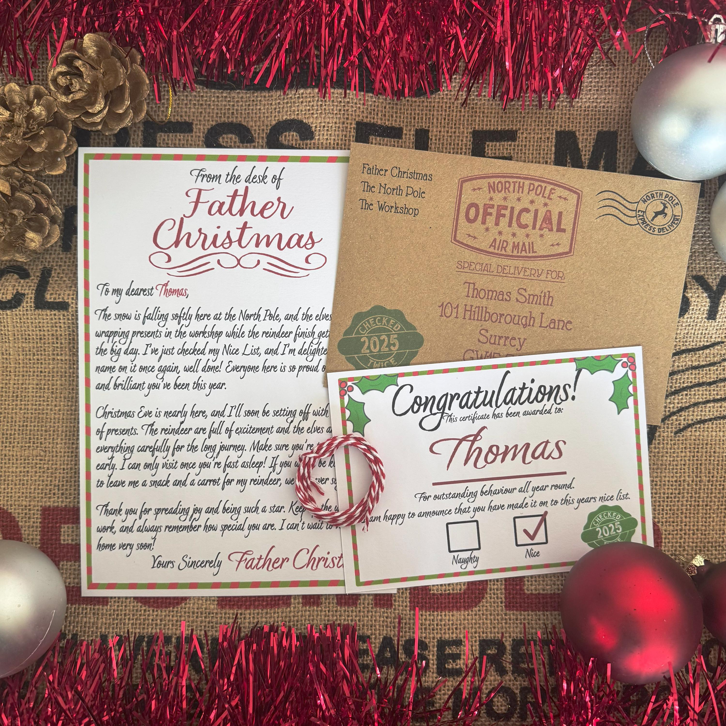 Christmas Letters To Santa Felt Envelopes - Pack Of 10 Embroidered Tree Decorations With Golden Strings