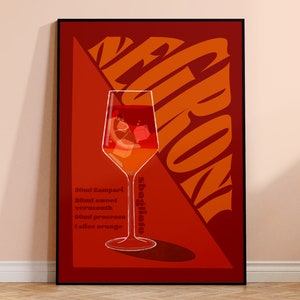 Negroni Sbagliato Cocktail Print, Home Bar Kitchen Wall Art, Retro Alcohol Gift, Home Decor, Bar Wall Art, Cocktail Art Poster / Unframed