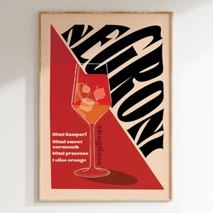 Negroni Sbagliato Cocktailtryck, Retro Heminredning Bar, Köksväggkonst / Oinramad Option 1