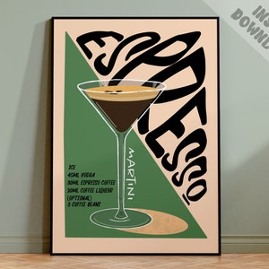 Espresso Martini Cocktail Digital Download Print, Digital Wall Art,  Bar, Kitchen, Retro Alcohol Gift, Home Decor, Cocktail Art Poster