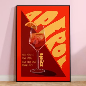 Aperol Spritz Cocktail Print, Home Bar, Kitchen Poster, Retro Alcohol Gift, Home Decor Wall Art, Cocktail Art, 4x6/5x7/8x10/A4/A3 Unframed