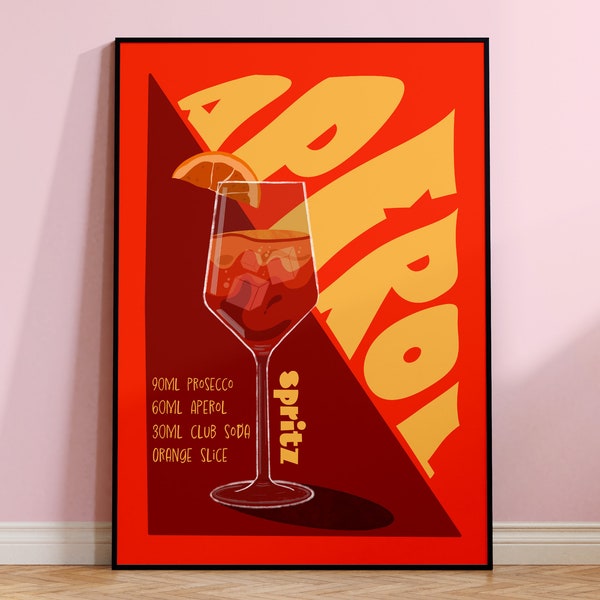 Aperol Spritz Cocktail Print, Home Bar, Kitchen Poster, Retro Alcohol Gift, Home Decor Wall Art, Cocktail Art, 4x6/5x7/8x10/A4/A3 Unframed