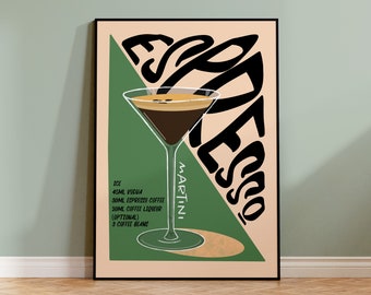 Espresso Martini Cocktail Print, Home Bar Poster Print, Kitchen, Retro Alcohol Gift, Home Decor, Bar Wall Art, Cocktail Art Print / Unframed