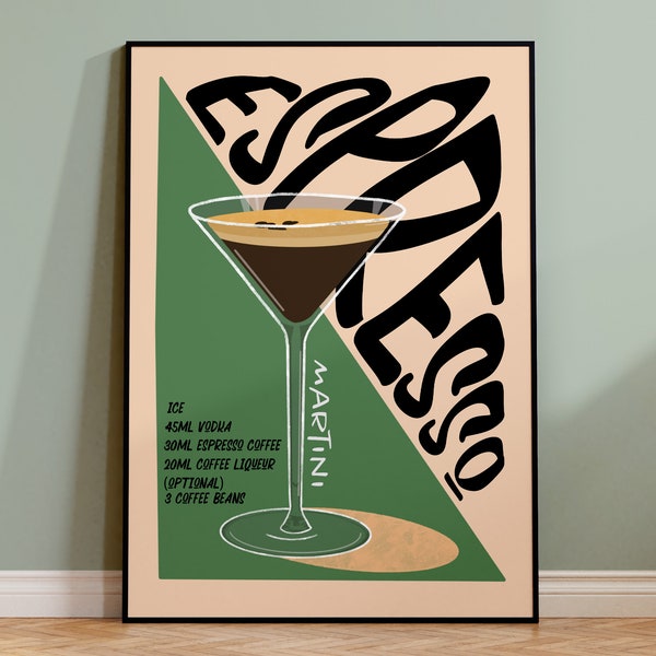 Espresso Martini Cocktail Print, Home Bar Poster Print, Kitchen, Retro Alcohol Gift, Home Decor, Bar Wall Art, Cocktail Art Print / Unframed