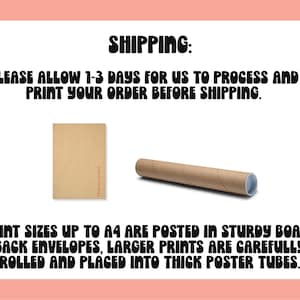 Pu&ograve; includere: L'immagine mostra una busta di carta kraft e un tubo di cartone per poster. Il testo sull'immagine recita: "SPEDIZIONE: SI PREGA DI CONSENTIRE 1-3 GIORNI PER ELABORARE E STAMPARE L'ORDINE PRIMA DELLA SPEDIZIONE."