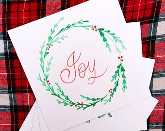 4 cartes de Noël peintes à la main avec enveloppes