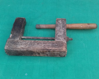 Abrazadera de tornillo de madera vintage, herramienta para carpintería, decoración rústica