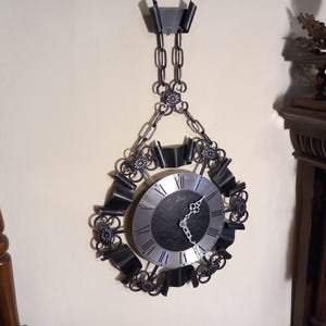 Wrought iron SCHATZ Wall Clock, Vintage German Quartz Clock,  Rustic Style Design 1960s