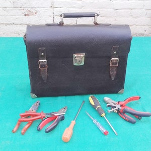 Leather Briefcase, Tool Bag,  Electric Repairman Tool Bag, Leather Tool Case, Saddle Leather Bag, Black Leather Briefcase