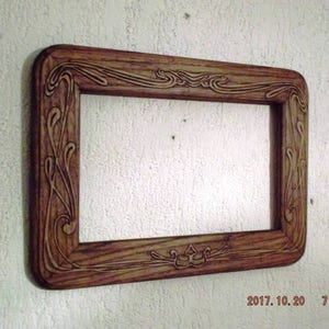 Cadre miroir en bois sculpté, cadre Jugendstil