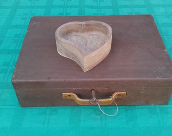 Vintage Rustic Wooden Storage Box, Handmade Tool Briefcase with Key