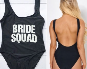 Ladies BRIDE SQUAD Swimsuit Swimming Bathing Costume Hen Party Bachelorette Wedding Size S-XL 10% sales donated to Breast Cancer Charity