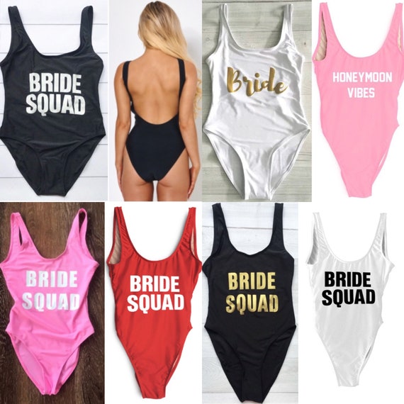 pink bride squad swimsuit