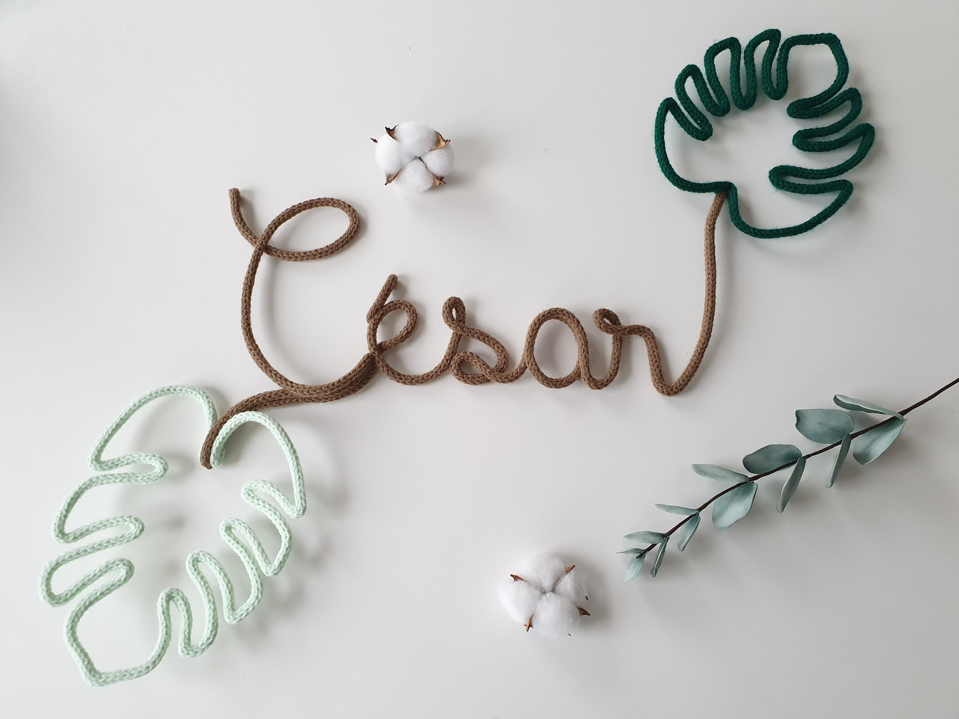 Prénom Tricotin+ Décor Feuilles Tropicales