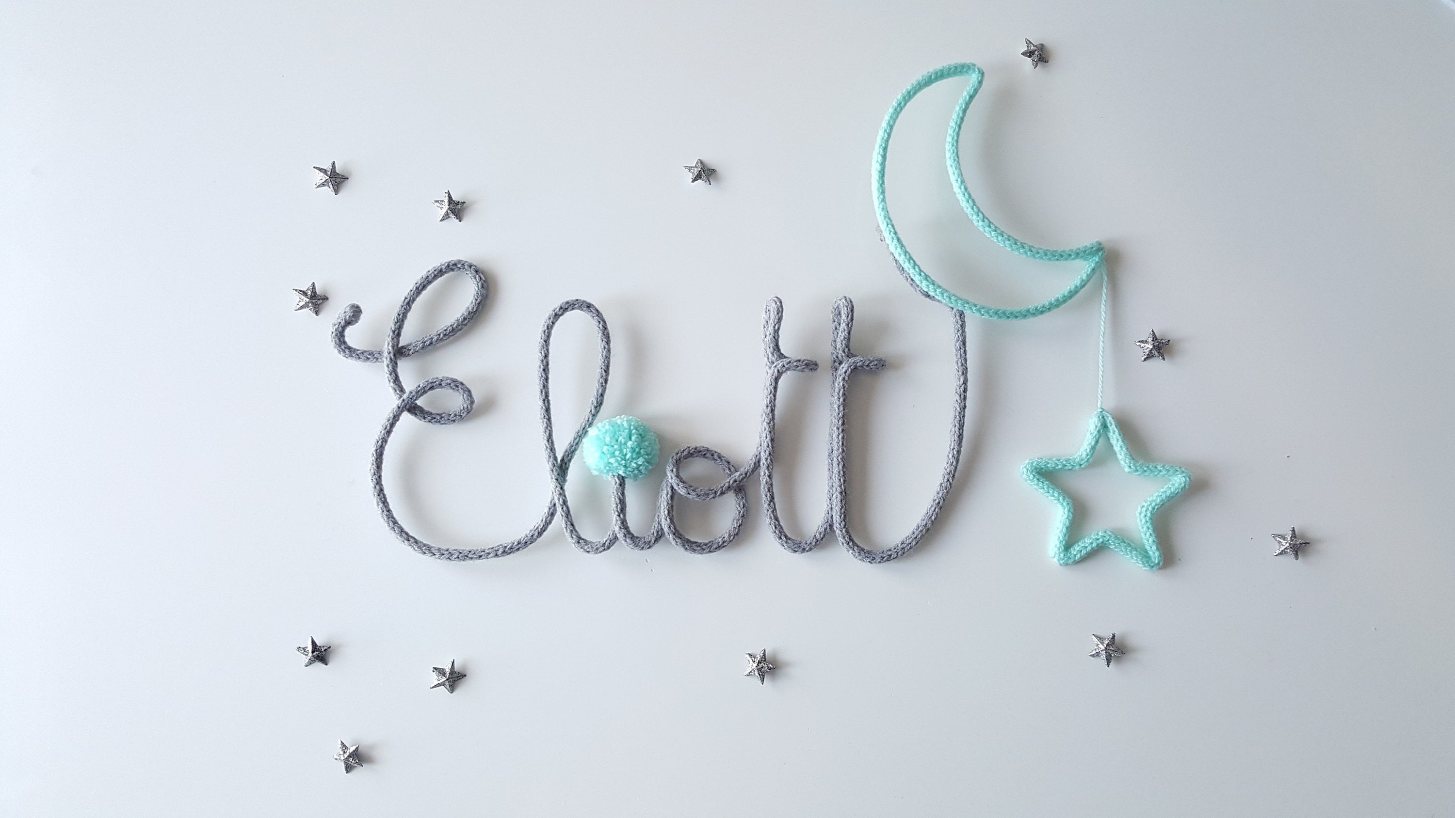 Prénom Tricotin Décor Lune et Etoile