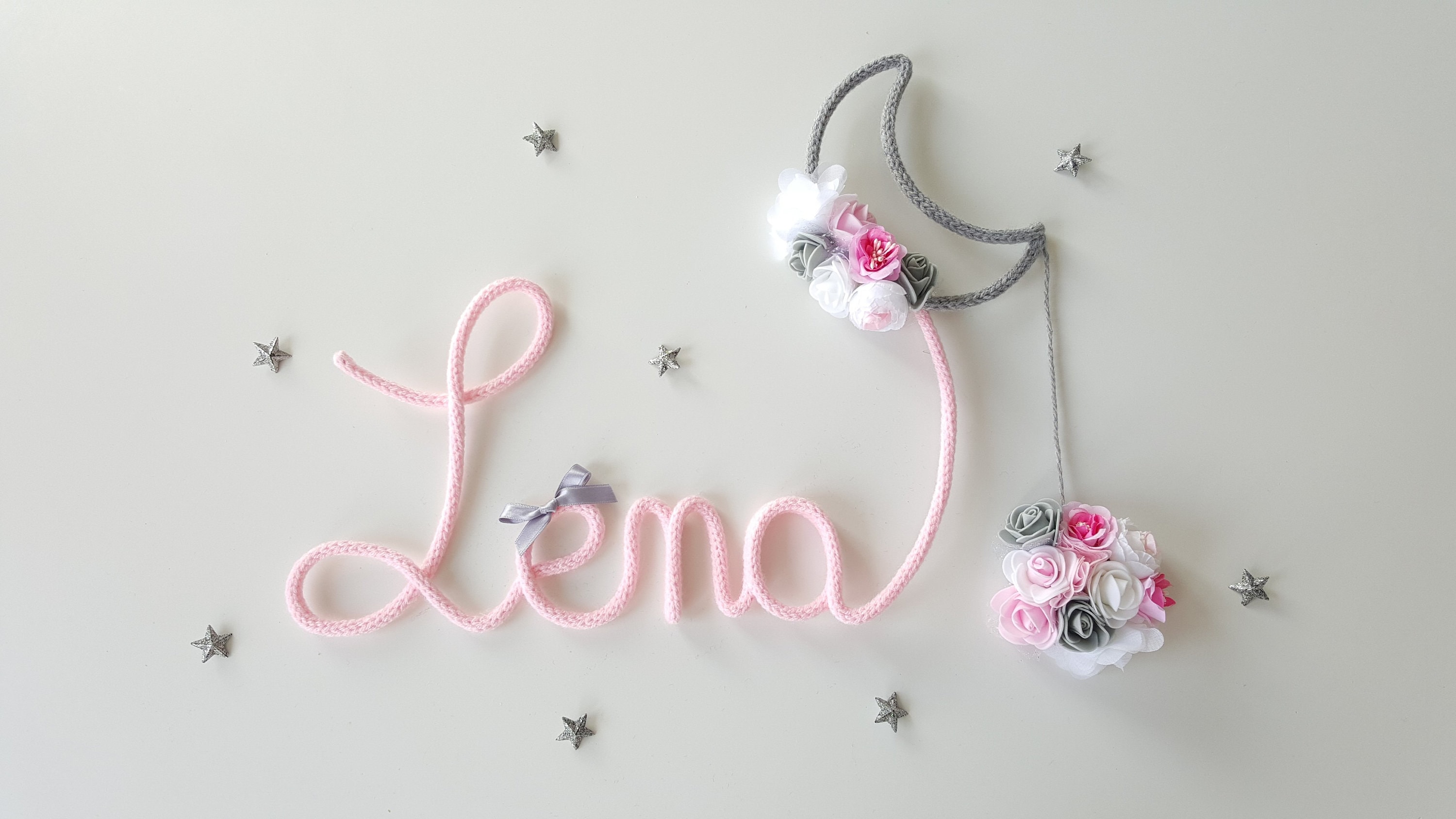 Prénom Tricotin+ Décor Lune Fleurie