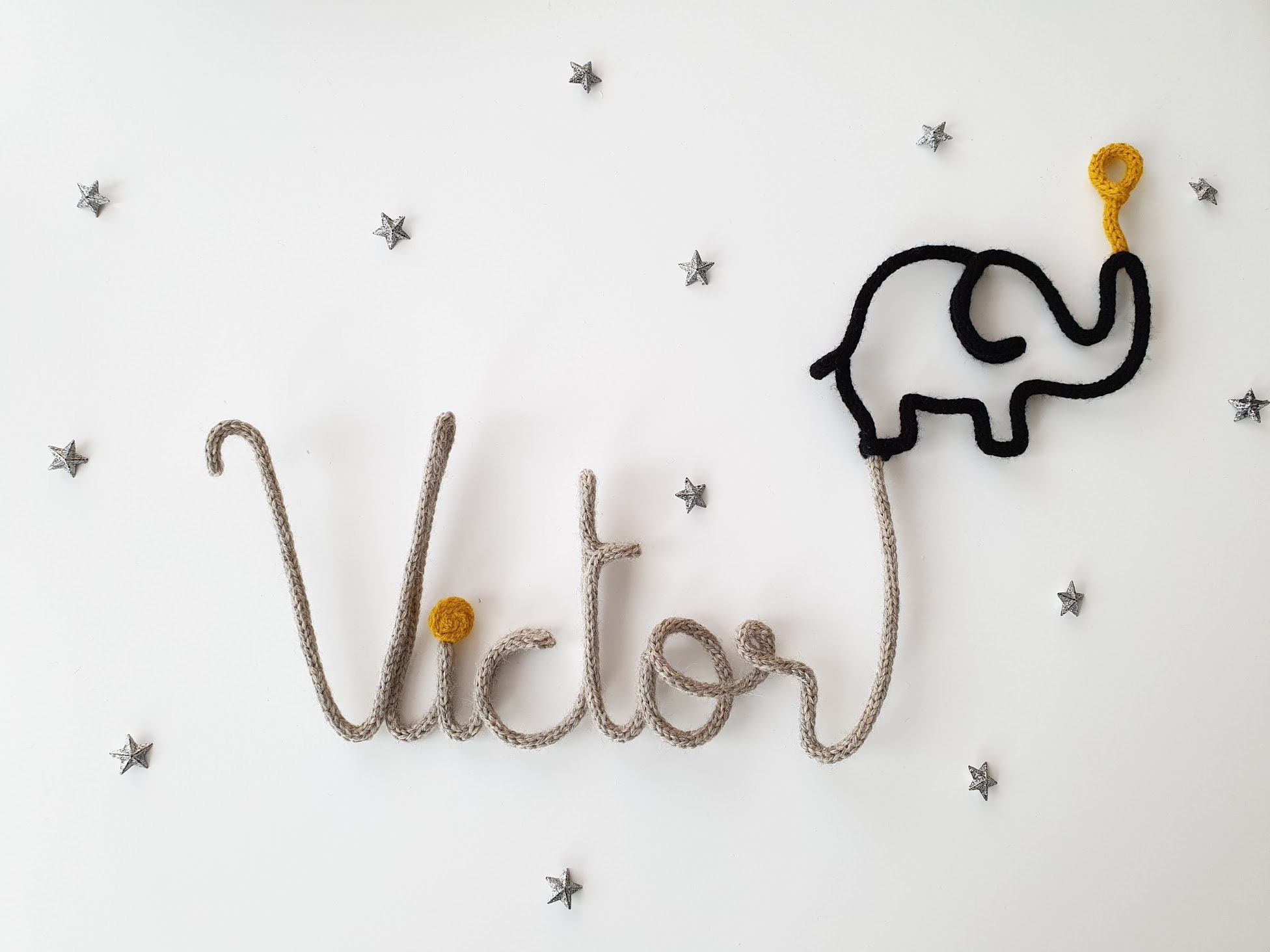 Prénom Tricotin Décor Éléphant et Ballon