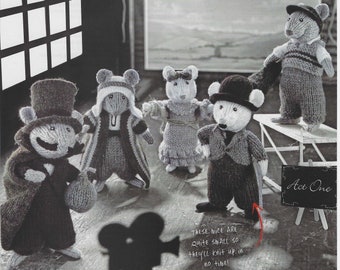 Alan Dart Knitting Pattern Silent Movie Mice Toys Dolls in Double Knitting: Pages Removed from Simply Knitting Magazine.