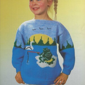 Original Out-Of-Print Sirdar Knitting Pattern 4590: Children's Toddler's Picture Sweater Jumper in DK with Fishing Frog Motif, 20-26" Chest