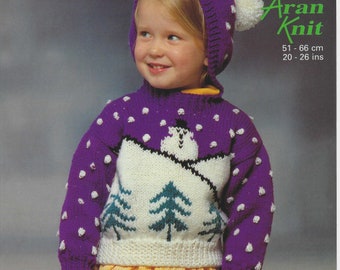 Original Out-Of-Print Sunbeam Knitting Pattern 1566: Kid's Snowman Christmas Picture Sweater Jumper, Chest 20"-26"