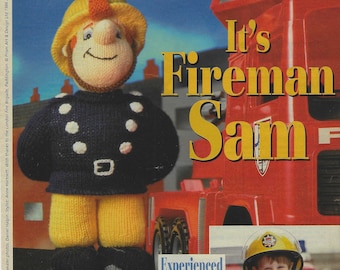 Alan Dart Knitting Pattern for a Fireman Sam Toy Doll and Picture Jumper Sweater in DK - Pages Extracted from Woman's Weekly Magazine