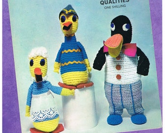 Original Vintage Lister Crochet Pattern N1948: Penguin and Duck Toys in Double Knitting