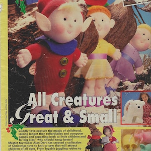 May include: A magazine cover featuring a collection of knitted toys, including elves, a polar bear, and mice. The cover text reads "Woman's Weekly Christmas Toy Special" and "All Creatures Great & Small".